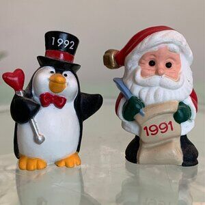 Lot of 2 Hallmark Ornament Merry Miniatures Jingle Bell Santa Valentines Penguin
